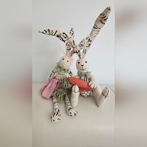 Vintage Look Easter Spring Bunny Plush Set with Carrot Stuffed Animal Toy Decor